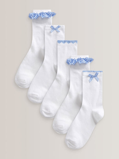Blue 5 Pack Cotton Rich Gingham Ankle School Socks image 1