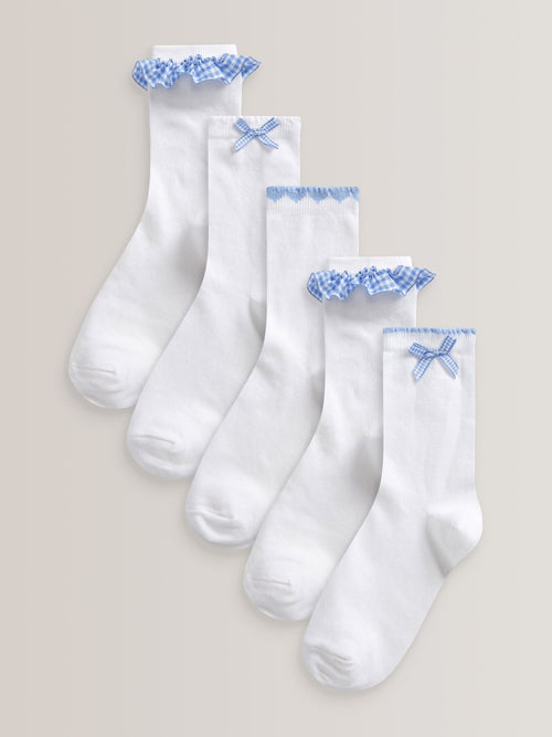 Blue 5 Pack Cotton Rich Gingham Ankle School Socks image 1