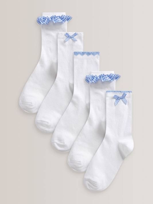 Blue 5 Pack Cotton Rich Gingham Ankle School Socks image 1