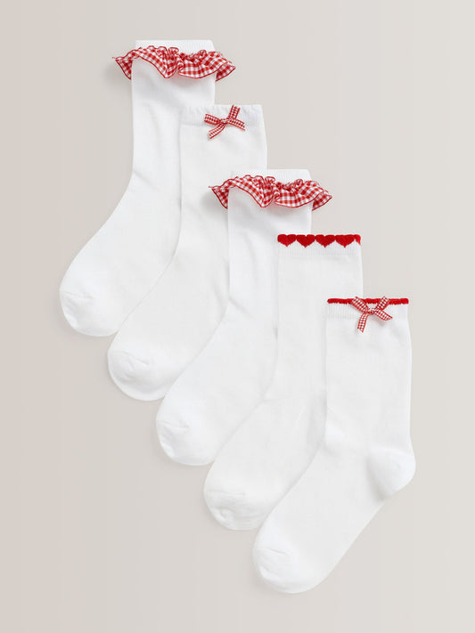 Red 5 Pack Cotton Rich Gingham Ankle School Socks image 2