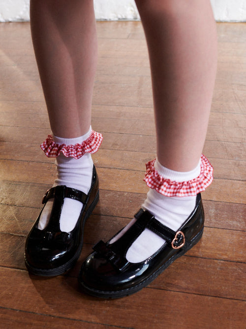Red 5 Pack Cotton Rich Gingham Ankle School Socks image 1