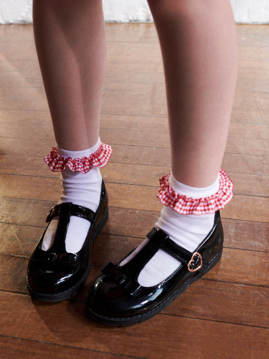 Red 5 Pack Cotton Rich Gingham Ankle School Socks image 1
