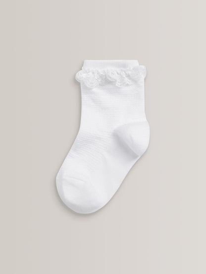 White 5 Pack Cotton Rich Ruffle Ankle Socks image 2