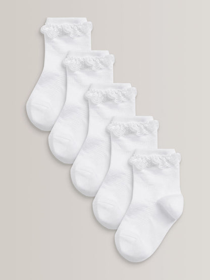 White 5 Pack Cotton Rich Ruffle Ankle Socks image 1