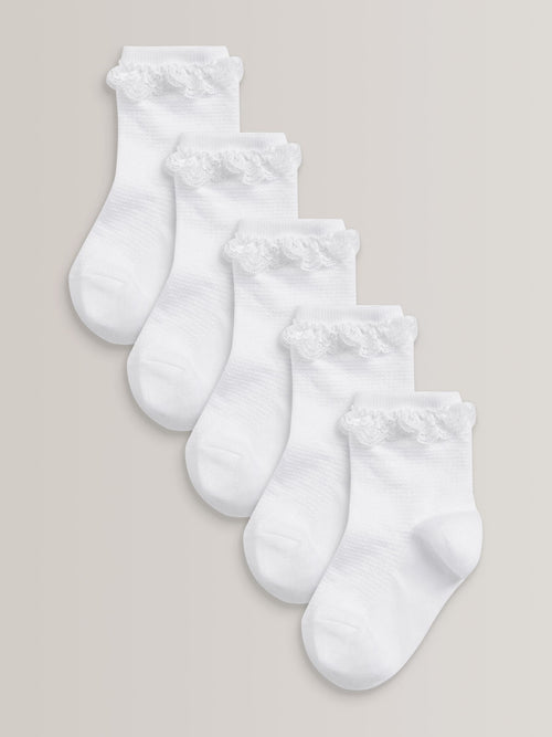 White 5 Pack Cotton Rich Ruffle Ankle Socks image 1
