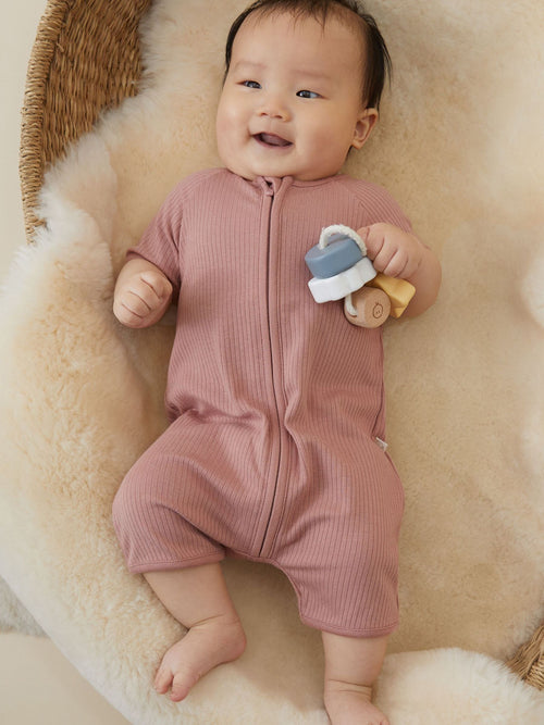 MORI Rose Pink Zip Up Summer Short Sleepsuit Romper image 1