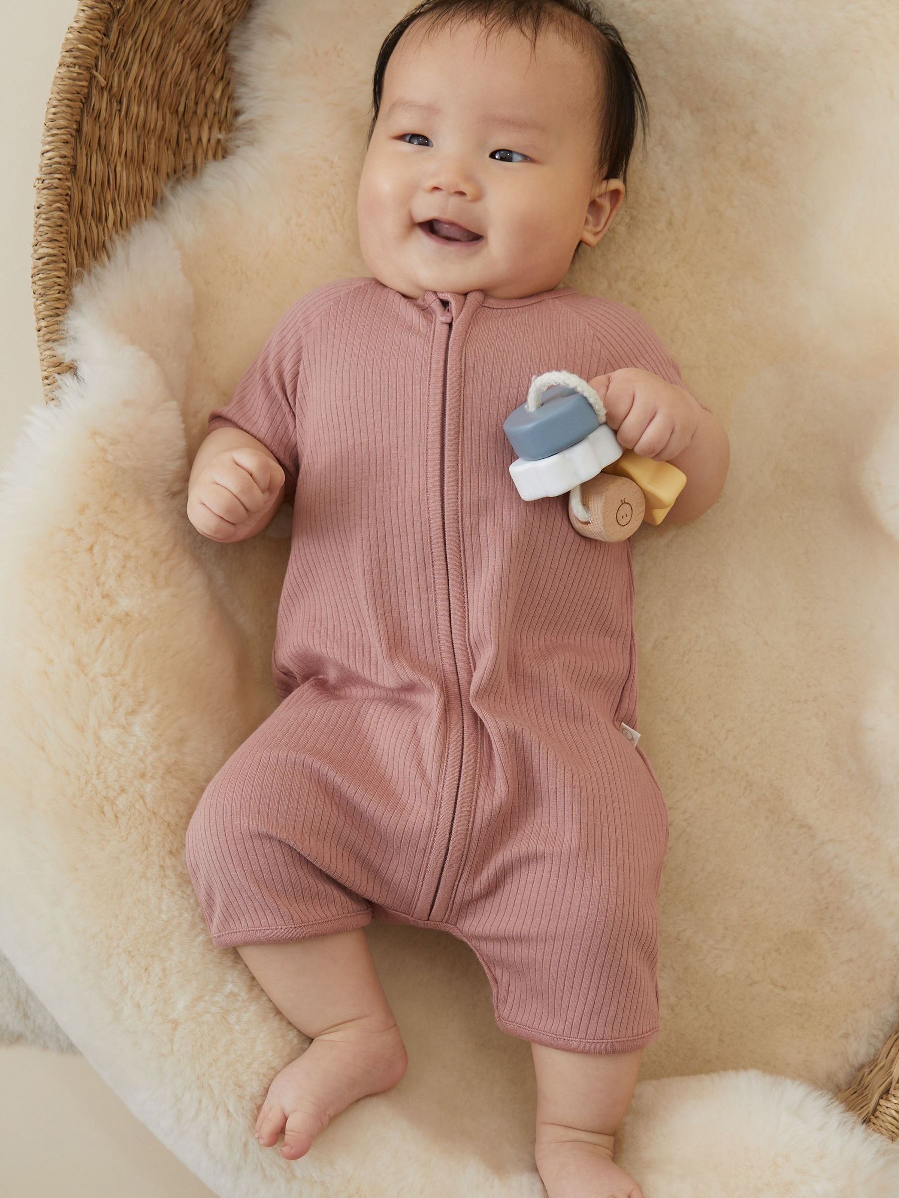 MORI Rose Pink Zip Up Summer Short Sleepsuit Romper image 1