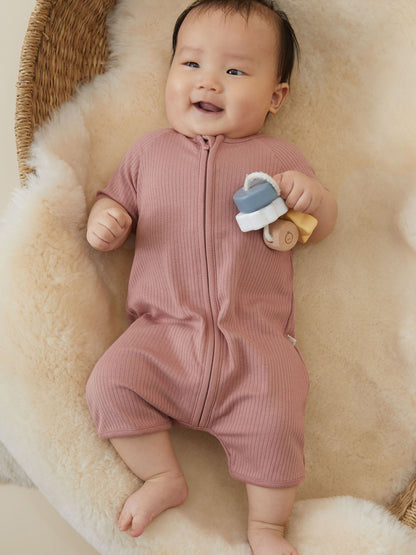 MORI Rose Pink Zip Up Summer Short Sleepsuit Romper image 1