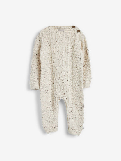 Oatmeal Cable Knit 100% Cotton Romper And Hat Baby Gift Set image 3