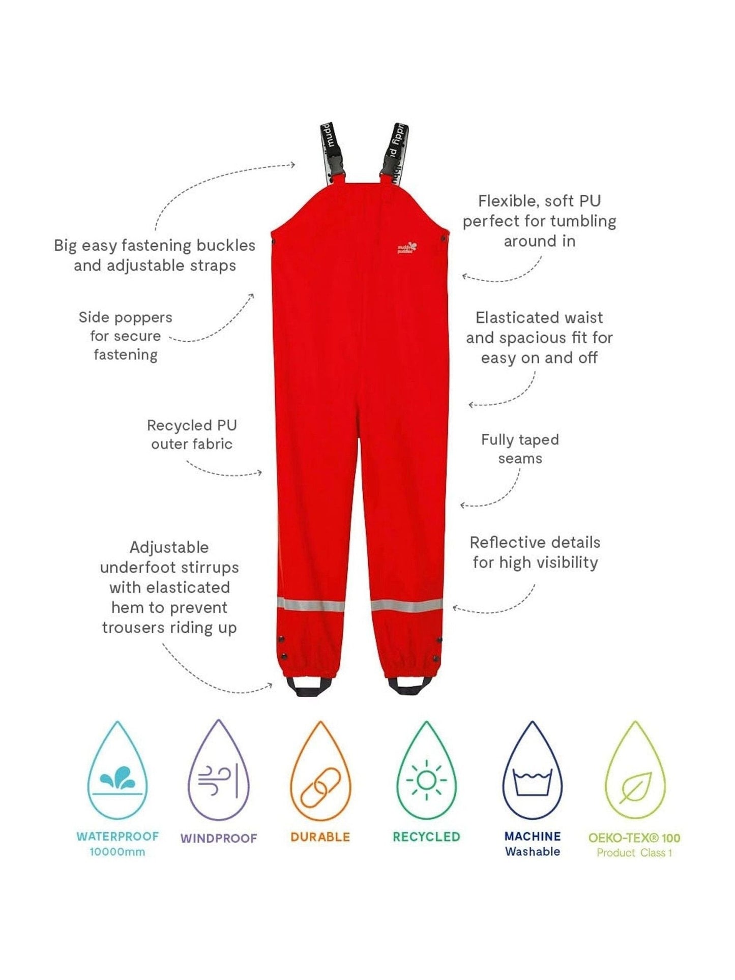 Muddy Puddles Red Rainy Day Waterproof Dungarees image 4