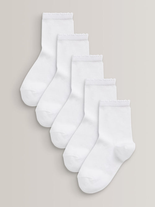White 5 Pack Cotton Rich School Ankle Socks image 1