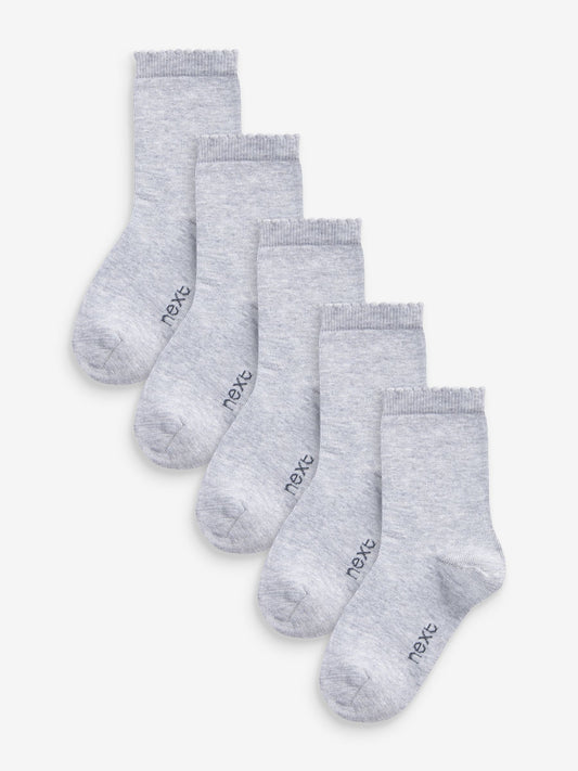 Light Grey 5 Pack Cotton Rich School Ankle Socks image 1