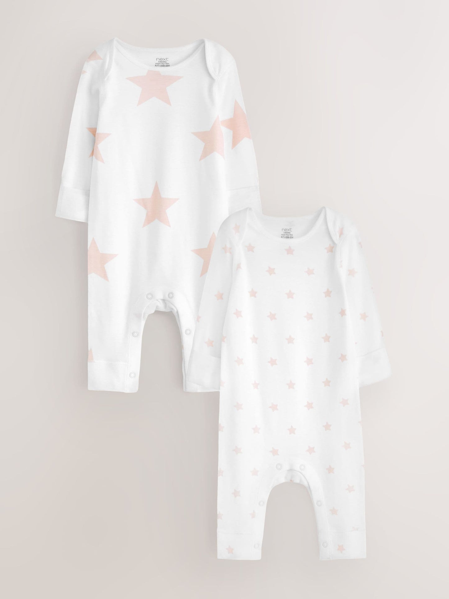 Pink Star 2 Pack Kind To Skin Baby Sleepsuits (0-2yrs) image 1