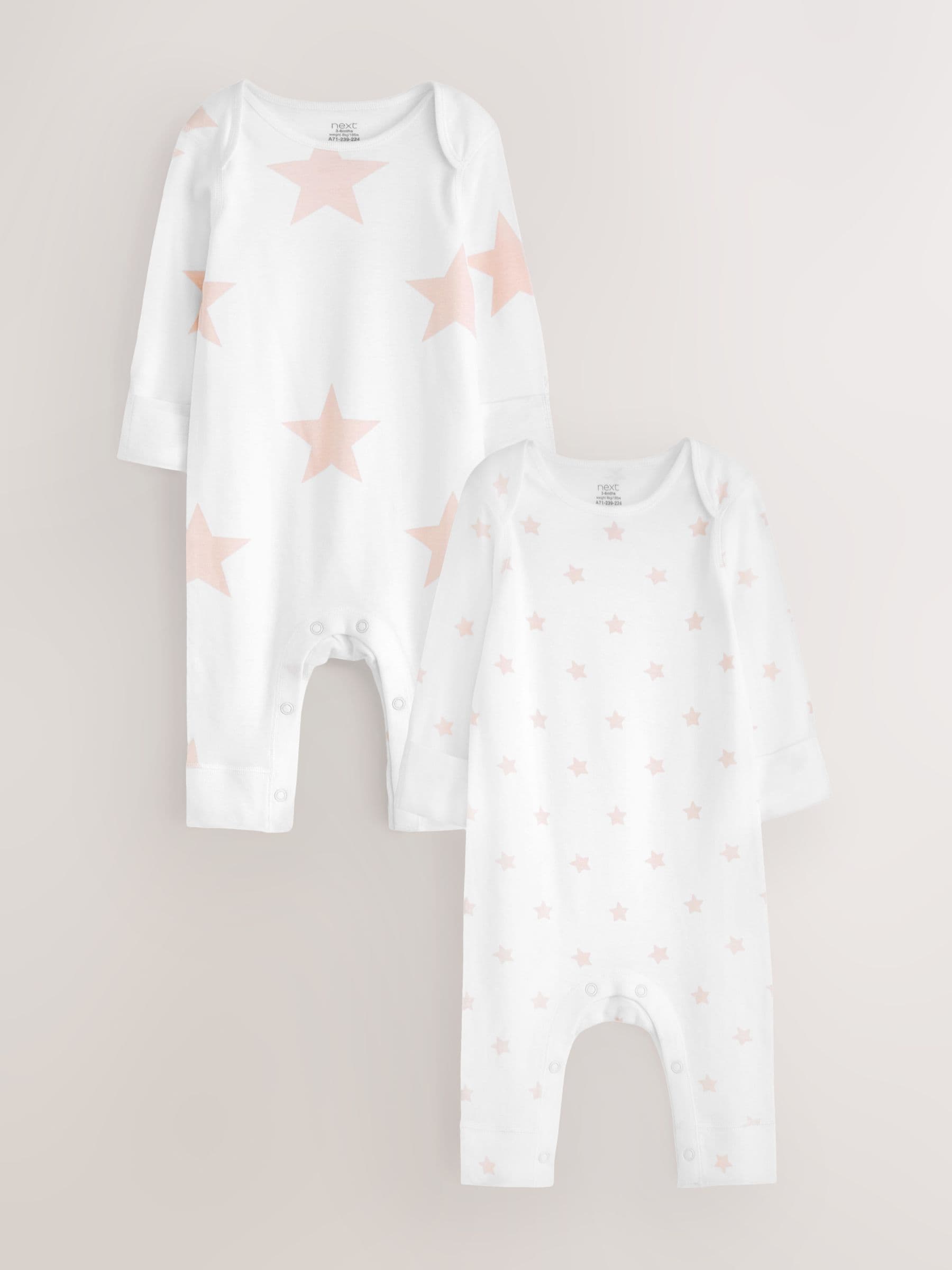 Pink Star 2 Pack Kind To Skin Baby Sleepsuits (0-2yrs) image 1
