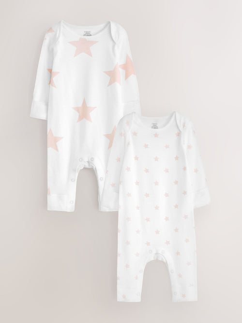 Pink Star 2 Pack Kind To Skin Baby Sleepsuits (0-2yrs) image 1