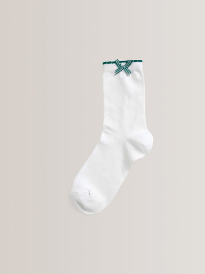 Green 5 Pack Cotton Rich Gingham Ankle School Socks image 4
