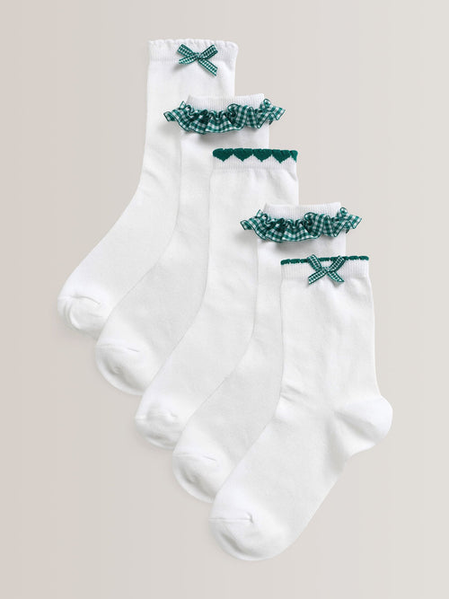 Green 5 Pack Cotton Rich Gingham Ankle School Socks image 1