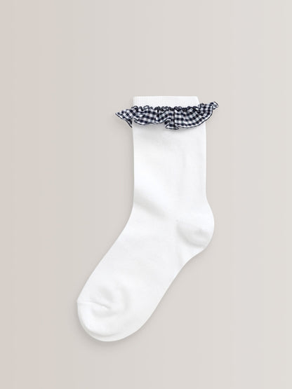 Navy 5 Pack Cotton Rich Gingham Ankle School Socks image 4
