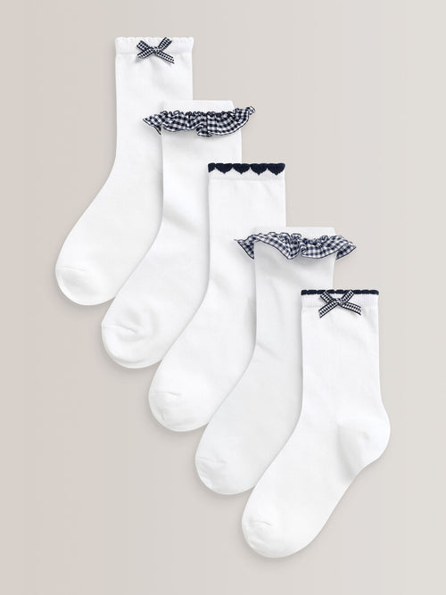 Navy 5 Pack Cotton Rich Gingham Ankle School Socks image 1