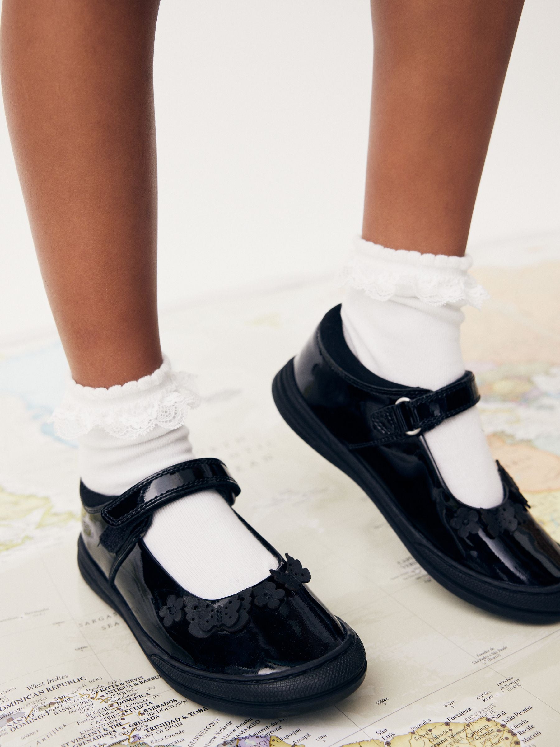 Black Butterfly Detail Standard Fit (F) Patent Leather School Mary Jane Shoes image 1