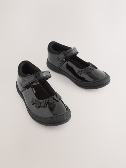 Black Butterfly Detail Standard Fit (F) Patent Leather School Mary Jane Shoes image 4