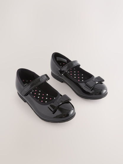 Black Patent Narrow Fit (E) School Leather Bow Mary Jane Shoes image 1