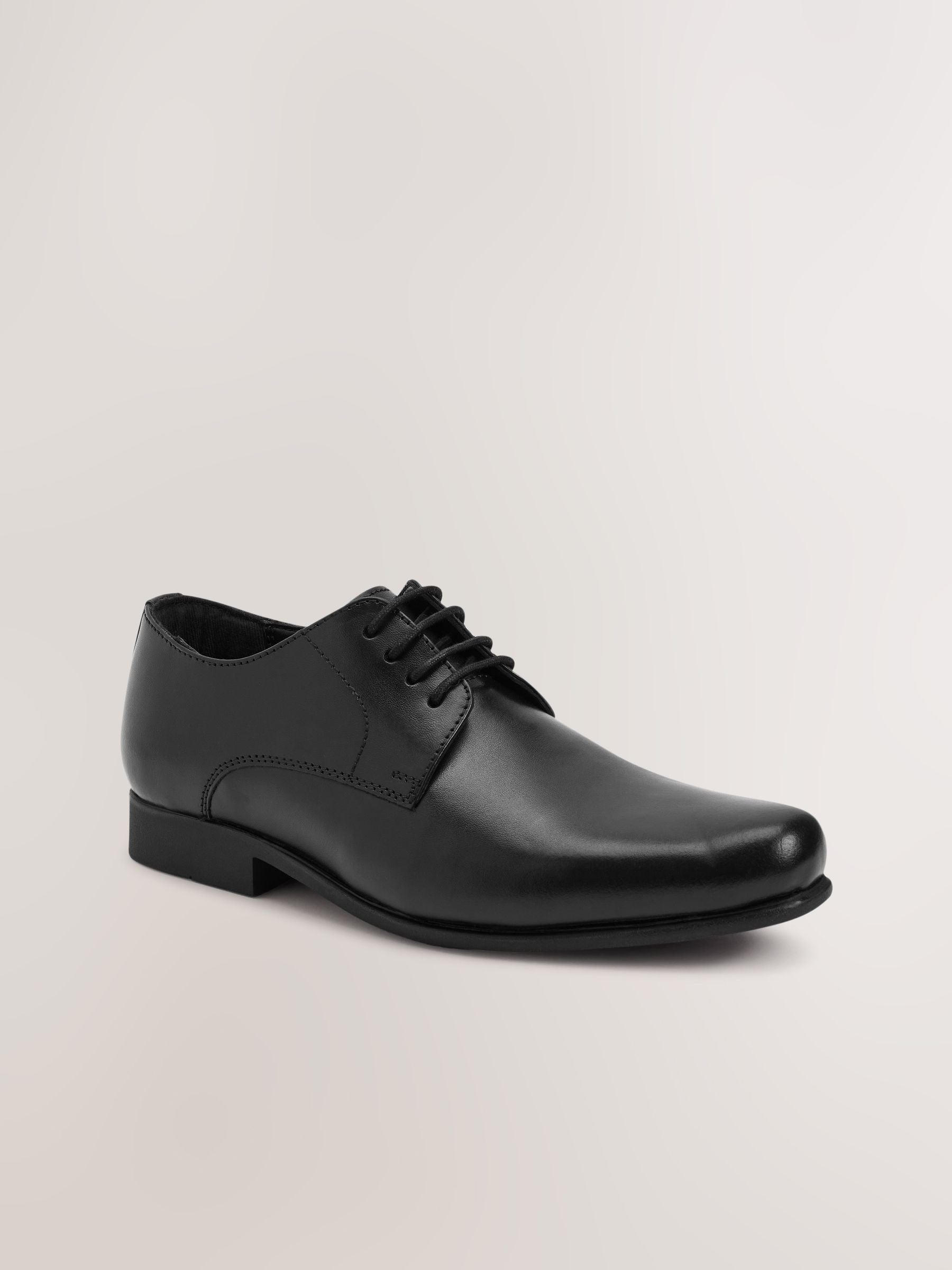 Black Wide Fit (G) School Leather Lace Up Shoes image 3