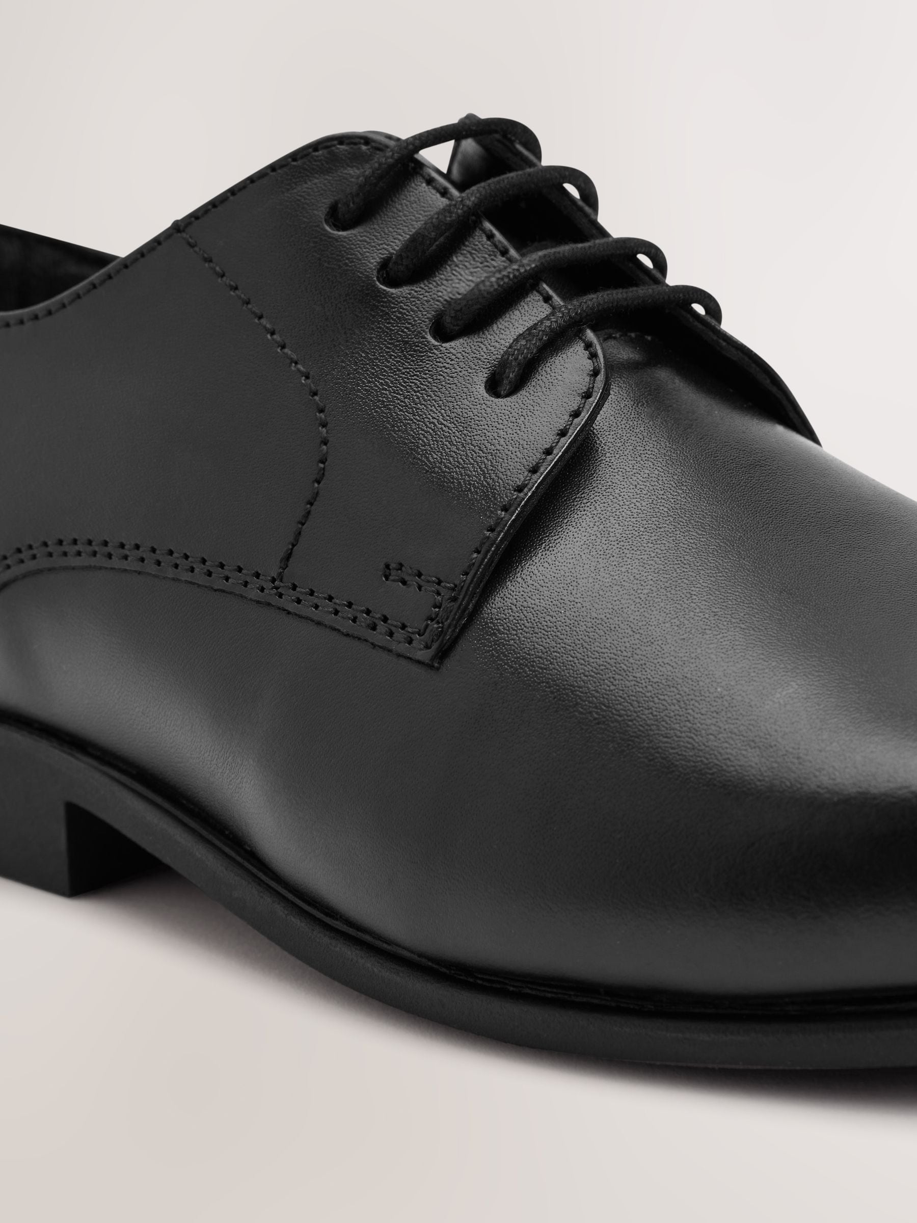 Black Wide Fit (G) School Leather Lace Up Shoes image 5