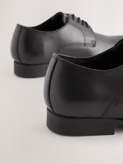 Black Wide Fit (G) School Leather Lace Up Shoes image 8