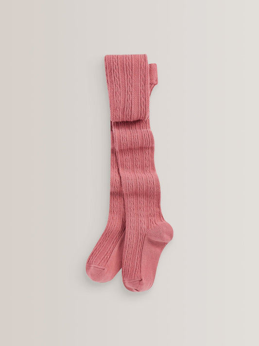 Pink Regular Length Cotton Rich Cable Tights image 1