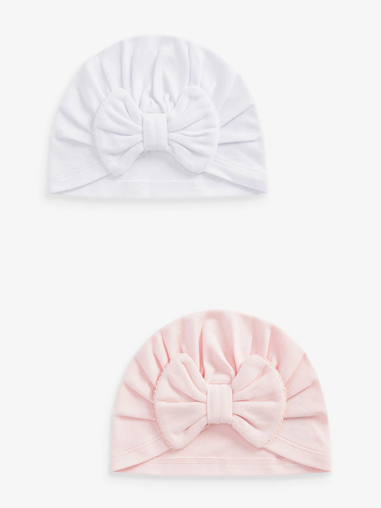 Pink/White Big Bow 2 Pack Baby Turbans (0-18mths)