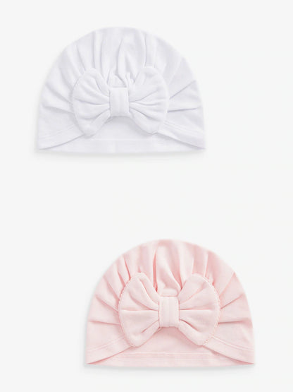 Pink/White Big Bow 2 Pack Baby Turbans (0-18mths)
