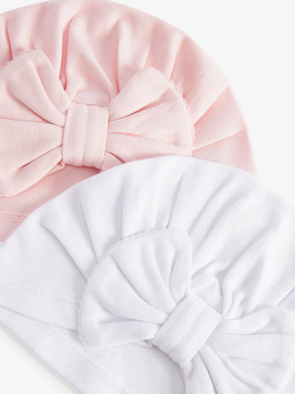 Pink/White Big Bow 2 Pack Baby Turbans (0-18mths)
