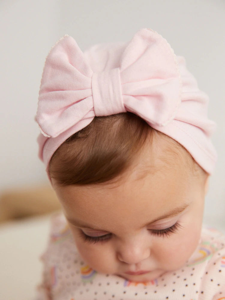 Pink/White Big Bow 2 Pack Baby Turbans (0-18mths)
