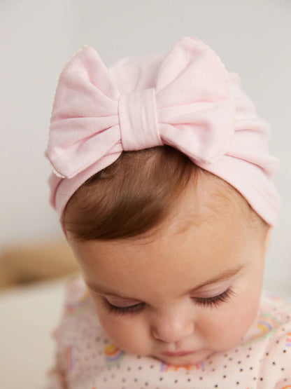 Pink/White Big Bow 2 Pack Baby Turbans (0-18mths)