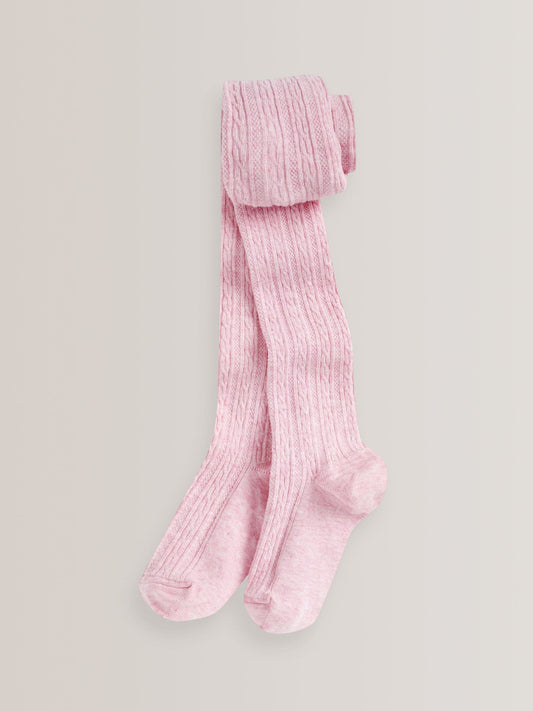Light Pink Regular Length Cotton Rich Cable Tights image 1