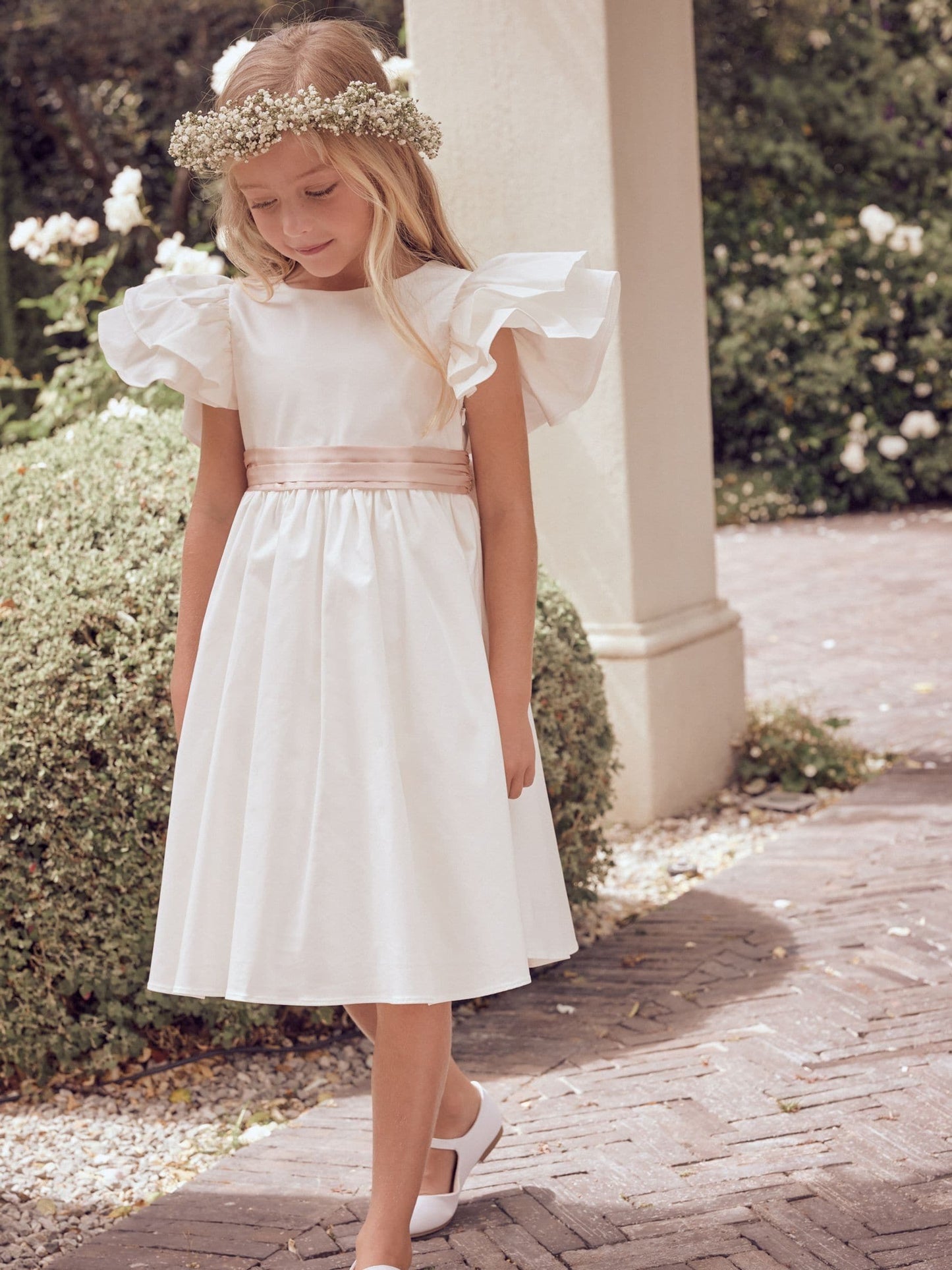 Angel & Rocket White/Pink Taffeta Ruffle Bow Sylvie Dress image 4