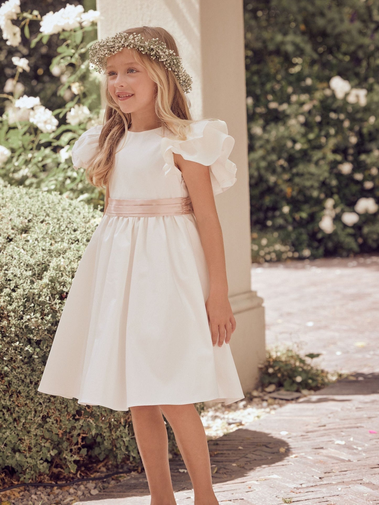 Angel & Rocket White/Pink Taffeta Ruffle Bow Sylvie Dress image 5