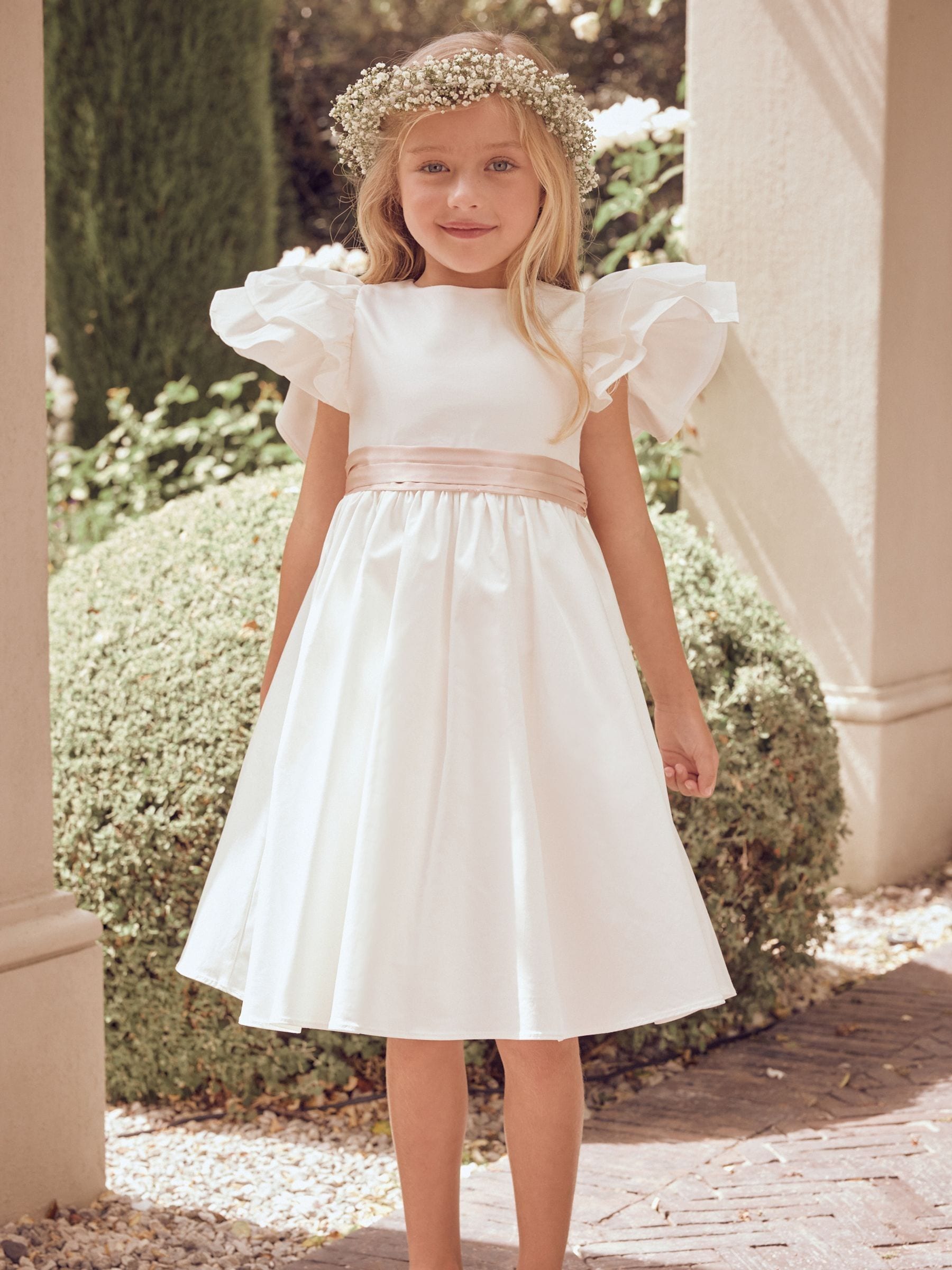 Angel & Rocket White/Pink Taffeta Ruffle Bow Sylvie Dress image 6