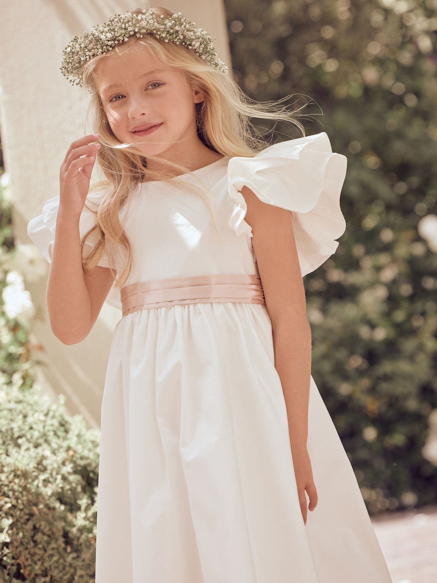 Angel & Rocket White/Pink Taffeta Ruffle Bow Sylvie Dress image 7
