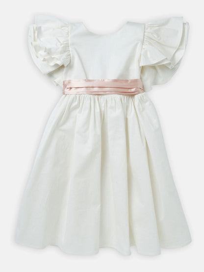 Angel & Rocket White/Pink Taffeta Ruffle Bow Sylvie Dress image 8