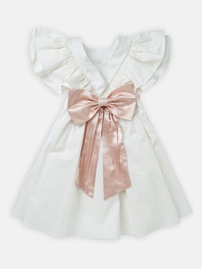 Angel & Rocket White/Pink Taffeta Ruffle Bow Sylvie Dress image 9
