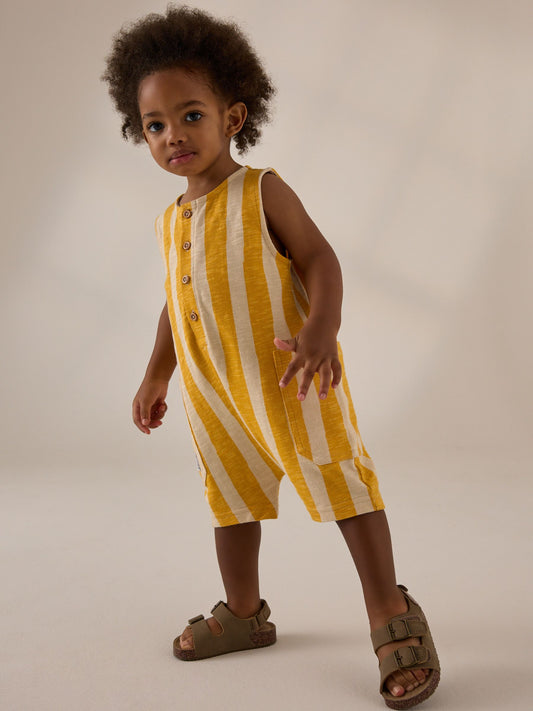Yellow/Off White Stripe 100% Cotton Romper (3mths-7yrs) image 1