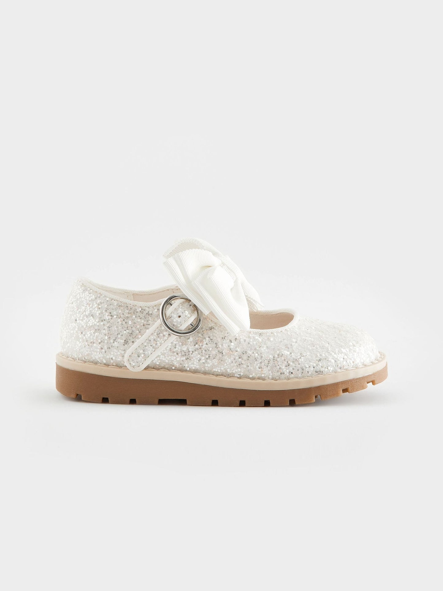 White Glitter Bow Wide Fit (G) Chunky Bow Mary Jane Shoes image 2
