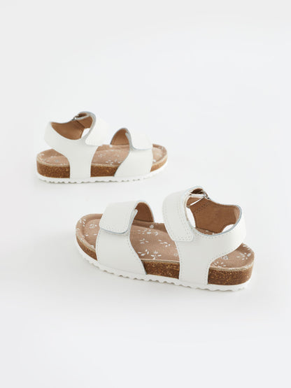 White Leather Standard Fit (F) Touch Fastening Corkbed Sandals image 3