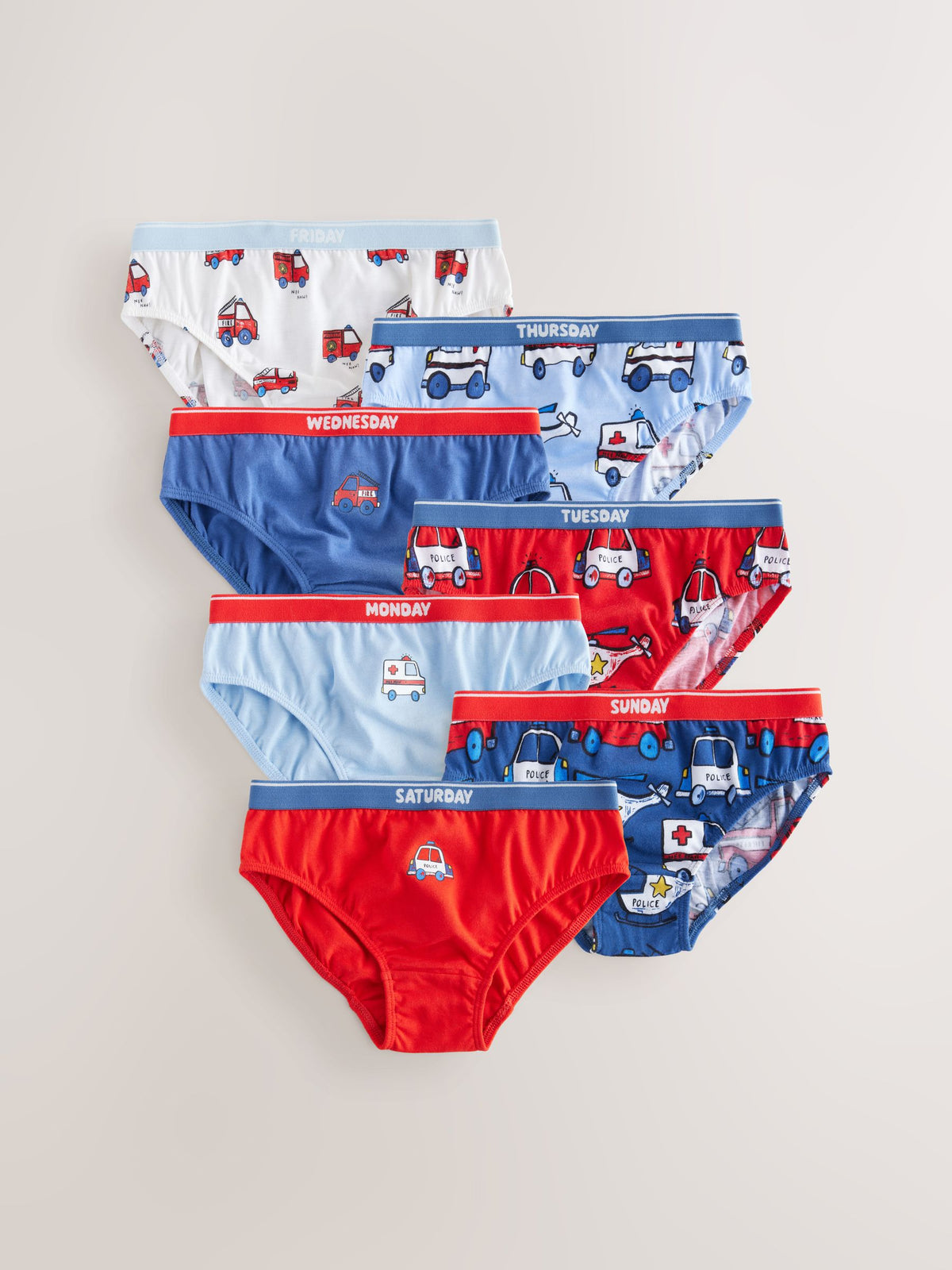 Dsiney Kidz - Red/Blue Emergency Vehicles Cotton Briefs 7 Pack (1.5-10yrs) image 1