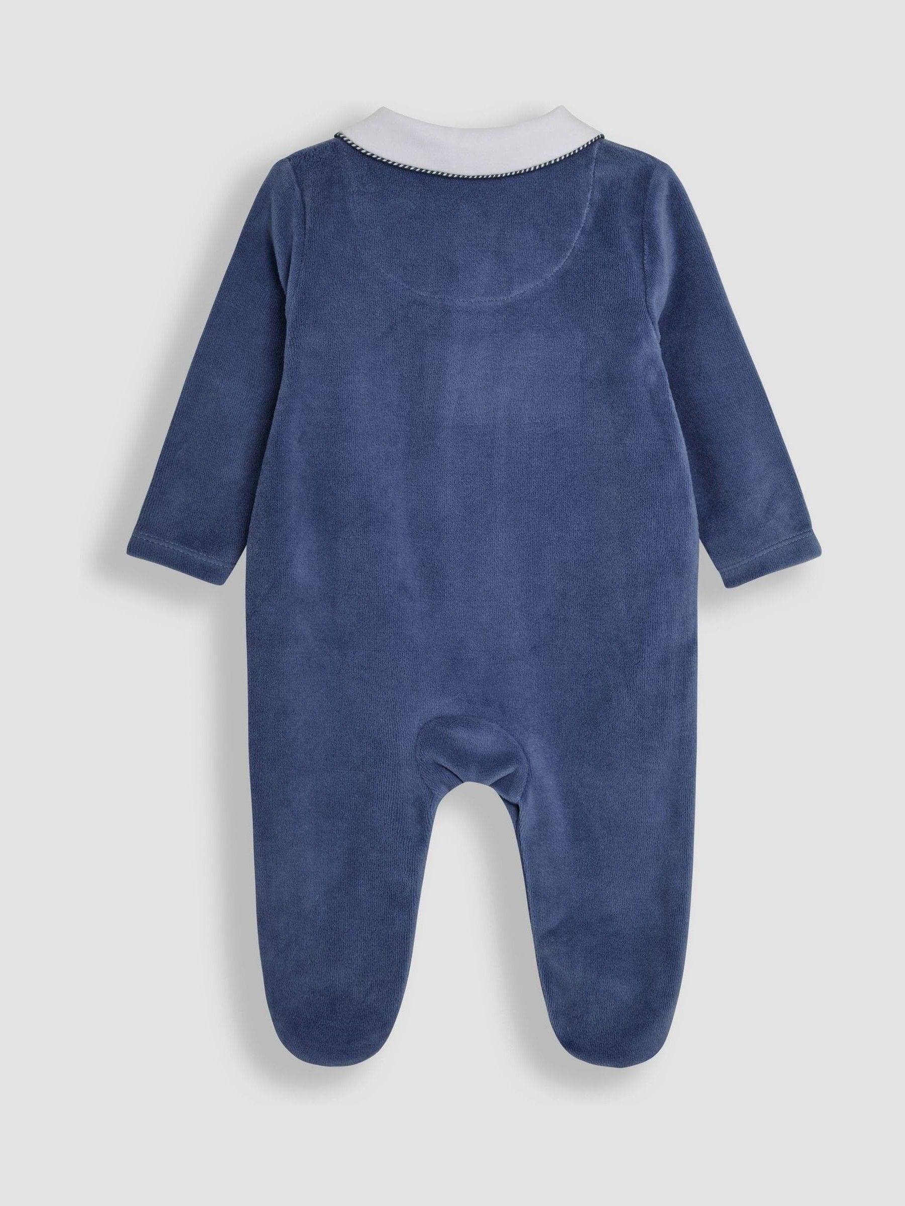 JoJo Maman Bébé Navy Paddington Velour Collared All-in-One image 2