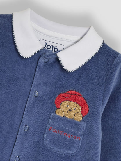 JoJo Maman Bébé Navy Paddington Velour Collared All-in-One image 3