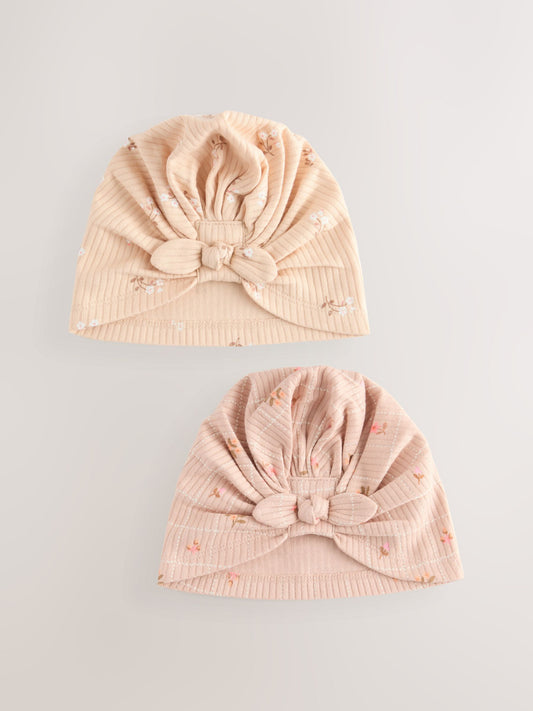 Apricot Ditsy 2 Pack Baby Turbans (0-18mths) image 1