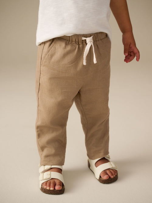 Tan Brown Regular Fit Linen Blend Pull on Trousers (3mths-7yrs) image 1